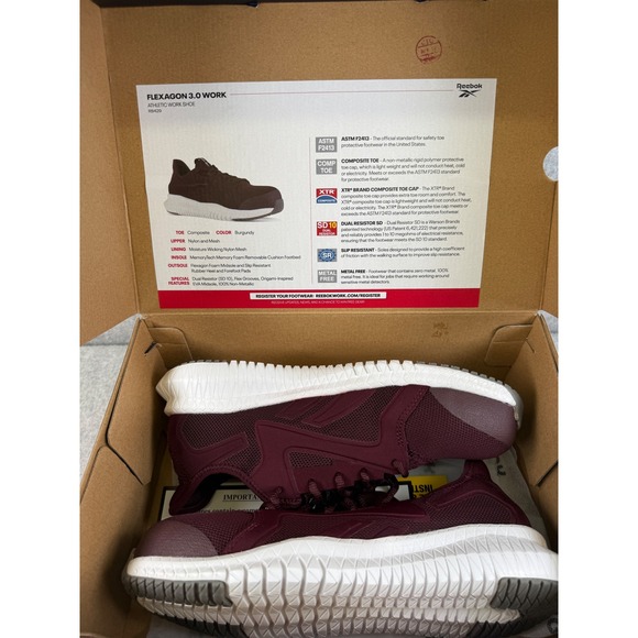 Reebok Flexagon 3.0 Work Womens Burgundy Athletic Work Shoes RB429 Size 9.5 WIDE - Picture 8 of 11